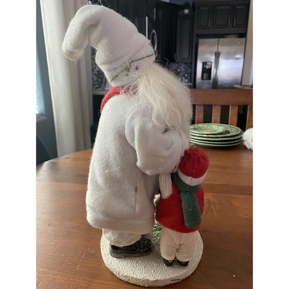 Vintage 14”Stuffed Felt standing Santa & boy 8"snow bottle brush tree snowballs - Picture 11 of 12